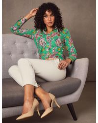 Hawes & Curtis Green & Pink Pretty Paisley Spot Print Semi Fitted Shirt