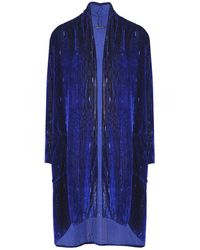Grizas Ribbed Velvet Draped Jacket - Blue