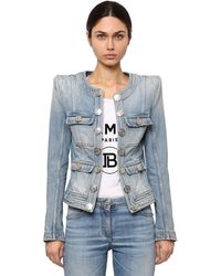 Balmain Fitted Cotton Denim Jacket - Blue