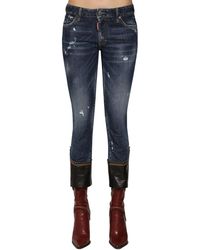 DSquared² Enge Jeans Aus Denim Mit Ledersaum - Blau
