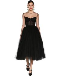 Dolce & Gabbana Midikleid Aus Netzv Und Tüll - Schwarz