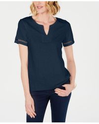 Charter Club Womens Eyelet Trim Basic T-Shirt