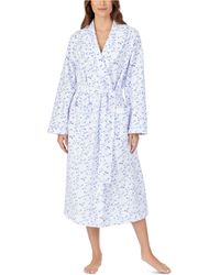 Eileen West Long Floral-print Wrap Robe - Blue