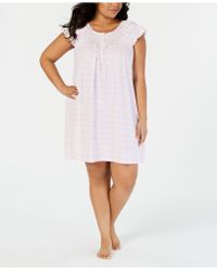 Miss Elaine Plus-size Printed Silky Knit Short Nightgown - White