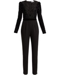 Self-Portrait Crystal Embellished Velvet Jumpsuit - Black