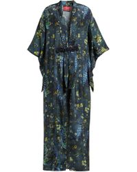 F.R.S For Restless Sleepers Edone Peacock Print Satin Robe - Blue