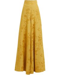 Johanna Ortiz Summer Love High Rise Floral Jacquard Pants - Yellow