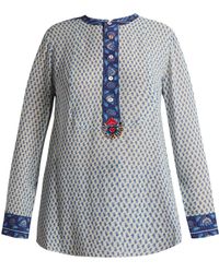 Figue Milagro Paisley Print Silk Chiffon Shirt - Blue