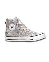 Converse Silver Glitter Hi Top Sneakers in Metallic - Lyst
