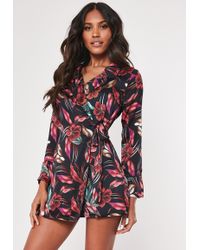 Missguided Petite Navy Tropical Print Blazer Dress - Blue