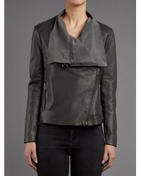 Muubaa Brindley Granite Grey Drape Leather Jacket - Gray