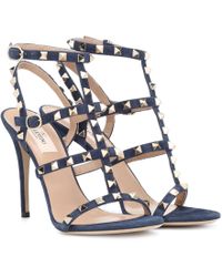Lyst - Valentino Rockstud Suede Naked Sandal in Blue