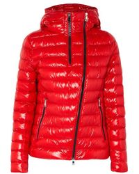 Moncler Gesteppte Daunenjacke Aus Glänzendem Shell Mit Kapuze - Rot