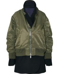 Sacai Ma-1 X Melton Mehrlagige Asymmetrische Jacke Aus Shell Und Filz Aus Einer Wollmischung - Grün