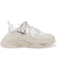 Balenciaga Baskets En Cuir, Nubuck Et Résille À Logo Triple S Clear Sole - Blanc