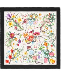 Gucci Flora Snake Foulard Silk Twill Scarf - White