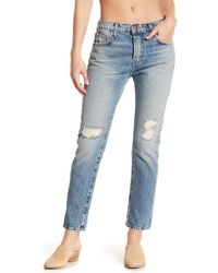 Lyst - Free People Patched Slim Slouch Jeans in Blue