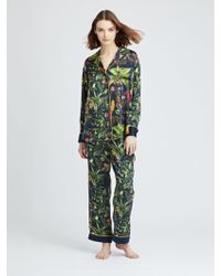 Oscar de la Renta Toucan Jungle Silk-charmeuse Pajama Pant - Green