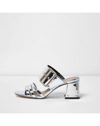 river island silver mules