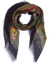 Gucci Flora Snake Print Wool & Silk-blend Scarf - Green