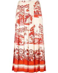 Gucci Porcelain Garden Print Midi Skirt - Red