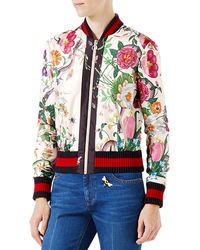 Gucci Flora Snake Print Silk Bomber - Black