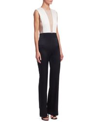 Galvan London Plunging Sheer V-neck Tuxedo Jumpsuit - Black