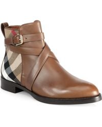 burberry house check leather bootie