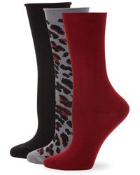 Hue 3-pack Rolled Cuffs Socks - Red