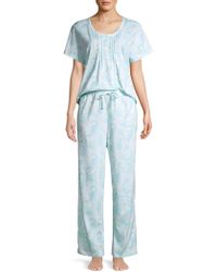 Carole Hochman 2-piece Printed Cotton Blend Pajama Set - Blue