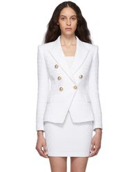 Balmain Blazer en tweed a six boutons blanc