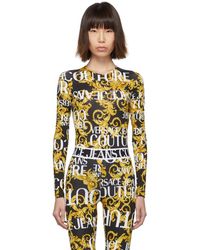 Versace Jeans Black And Yellow Baroque Logo Bodysuit