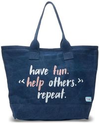 Printed Canvas Tote Blue