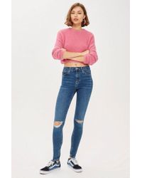 TOPSHOP Mid Blue Ripped Jamie Jeans