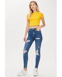 TOPSHOP Mid Blue Super Ripped Jamie Jeans - Pink