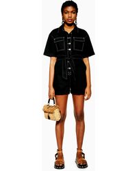 TOPSHOP Schwarzer Denim-Playsuit mit kontrastierenden Nähten