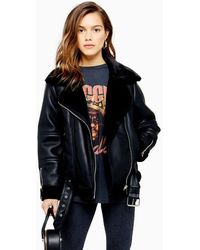 TOPSHOP Petite Leather Look Biker Jacket - Black