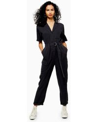 TOPSHOP Petite Washed Black Boiler Suit