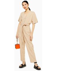 TOPSHOP Tallbutton Down Jumpsuit With Linen - Natural