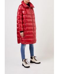 Herno Langer Daunenmantel mit Ripsbanddetail Rot