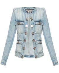 Balmain Denim Jacket With Logo - Blue