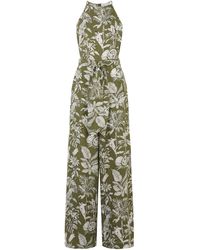Warehouse Jungle Print Wide Leg Jumpsuit - Green
