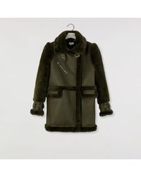 Warehouse Faux Fur Long Aviator Jacket - Multicolour