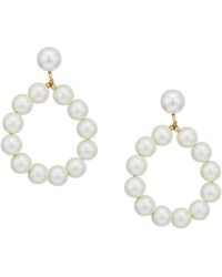 Majorica Two Tone Hoop Post Pearl Earrings In White Lyst Kenneth Jay Lane Gold W White Pearl Hoop Pierced Earrings Lyst
