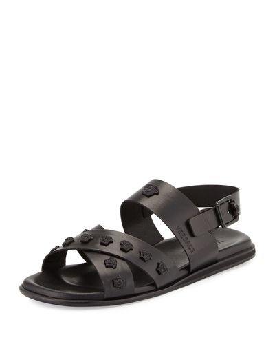 Lyst - Versace Men's Leather Strappy Sandal in Black for Men