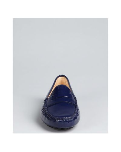 tods blue leather loafers