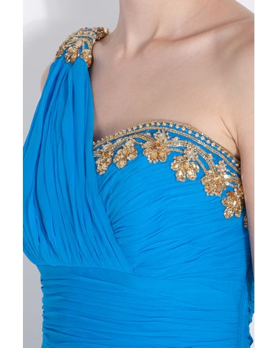 Lyst - Notte By Marchesa One Shoulder Embellished Chiffon Gown in Blue