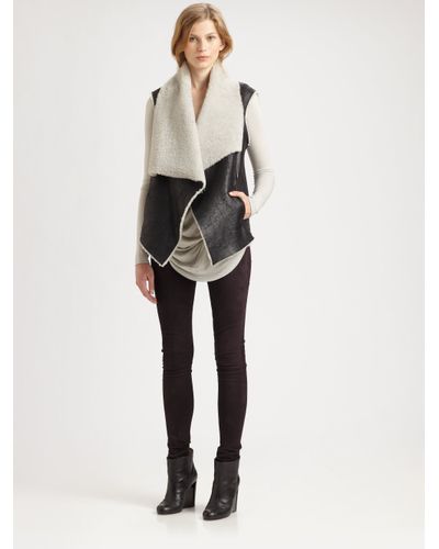 Lyst - Helmut Lang Weather Leather Shearling Vest in Black