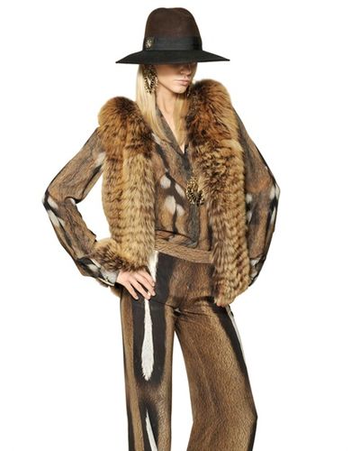 Lyst - Roberto cavalli Weasel Tricot Fox Fur Vest in Brown