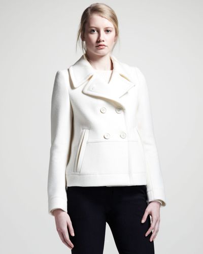Lyst - ChloÃ© Double-breasted Fleece Pea Coat Off White in White